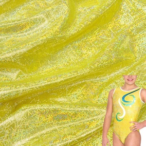 Nuevo diseño Mystic <span class=keywords><strong>Yellow</strong></span> Glitter Elástico Spark Shimmer Lámina metálica Poliamida <span class=keywords><strong>Spandex</strong></span> Tela Traje de baño Patinaje Ropa de baile Tela - Product Image 1