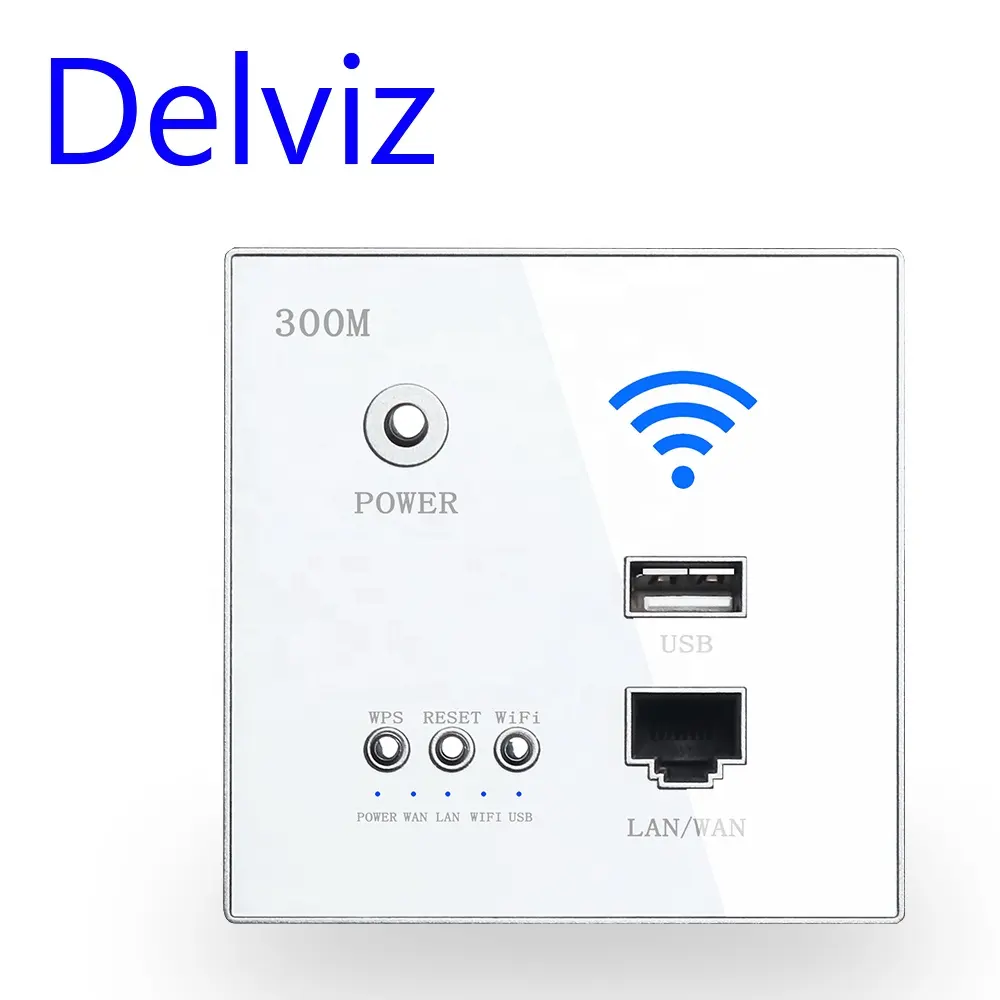 Delviz 300Mbps Wireless Wi-Fi Socket Rj45 Cable Conversion Outlet AP Relay Smart USB Charging Port Embedded Wall WIFI Router