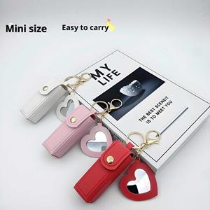 Estuche protector de lápiz labial portátil con espejo en forma de corazón, superventas transfronterizo, bonito y sencillo, con colgante para llavero, ideal para cumpleaños y fiestas. - Product Image 4