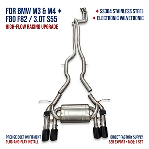 Système d'échappement pour BMW M3 M4 F80 F82 SS304, longueur égale, Catback, embouts quadruples noirs, prix de gros progressif - Product Image 1