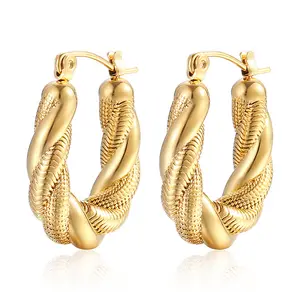 NEW Waterproof Hypoallergenic Jewelry Earrings Minimalist Jewelry Chunky Twisted Wire U Shape Huggies Hoop Chain Woman Earring