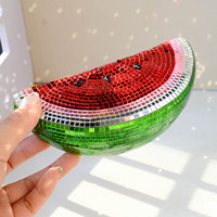 Boule disco en forme de pastèque, décoration de fruits - 15 cm/5,9 pouces, sculpture de table créative et mignonne, art en mosaïque de miroir pour la maison, étagère, cadeau unique