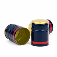 Bouchon métallique marine en gros, coque de tirage profond, intérieur doré, rayures rouges, pour bouteilles de vin, spiritueux et liqueurs, emballage de fermeture de bouteilles en verre