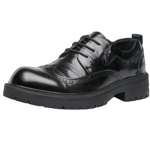 Men's Genuine Leather <b>Brogue</b> Shoes <b>Black</b> Lace-Up Business Casual Office Wear Four Seasons Style Top Grain Sheepskin - Product Image 5