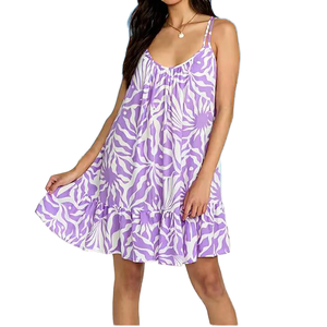 Vestido Mini de Playa para Mujer, Diseño de Fabricante, Estilo Hawaiano, Cuello en V, Espalda Baja, con Volantes, Personalizado, de Algodón - Product Image 1