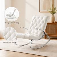 Fauteuil à bascule moderne en cuir capitonné blanc, style nordique minimaliste, fauteuil de salon, cadre chromé, meubles de salon