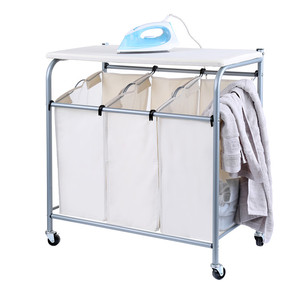Carrito de Lavandería con Tabla de Planchar de 3 Secciones, Resistente, con Ruedas Bloqueables, 3 Bolsas Extraíbles, Cesta Rodante para Almacenamiento y Clasificación de Ropa - Product Image 2