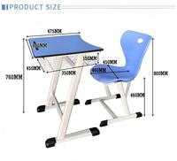 Ensemble de bureau et chaise d'école avec structure en acier renforcé, table d'étude bleue avec panier métallique, mobilier de classe pour enfants à hauteur fixe