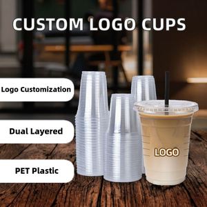 CJF Custom Logo Single Wall Silk Screen Printed PET <b>Plastic</b> <b>Cups</b> 12oz/16oz/24oz for Iced Coffee Juice & Smoothies - Product Image 4