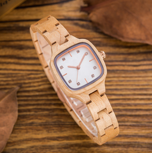 Elegante quadrante a diamante in <span class=keywords><strong>legno</strong></span> di bambù per le donne alla moda quadrato quarzo Montre Femme di lusso riserva di energia - Product Image 6