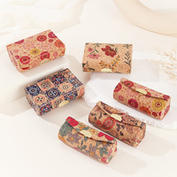 Étui à rouge à lèvres vintage en liège avec miroir, imprimé floral, fermeture à pression, doublure en velours, compact, portable, pour le voyage