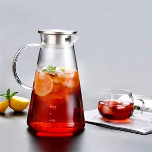 Glass Jug with Stainless Steel Lid and Large Capacity Juice Glass Jug