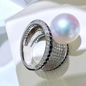 New S925 Pure Silver Natural Pearl Ring 11-12mm Thick with Light Luxury Texture Fashionable and <b>Matching</b> Gift <b>Box</b> Included - Product Image 2