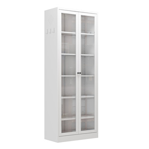 <b>White</b> 2-Door Glass Display Cabinet, Tall Metal <b>Bookcase</b> with Adjustable Shelves for Home, Living Room, Study Room Storage - Product Image 4