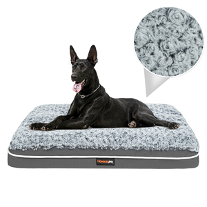 Gray Plush Dog <b>Bed</b> Rectangle Pet Mat Memory Foam Cushion Washable Removable Cover Anti-Slip Indoor Sleeping <b>Pad</b> - Product Image 2