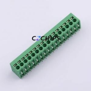 DB241R-5.0-16P-GN Spring Terminal Block Bent Lead Through Hole,P=5mm Connector 1x16P 2.54mm Green 16P - Product Image 1