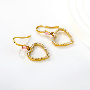 Pendientes de diamantes en forma de corazón, diseño de abanico hueco chapado en oro para mujer, uso diario - Product Image 4