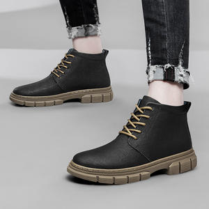 Bottes décontractées en cuir rétro tendance automne-hiver pour hommes, style workwear, doublées polaire, chaudes, respirantes, antidérapantes, à lacets - Product Image 3