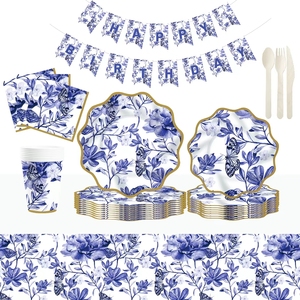 ชุดอุปกรณ์จัดเลี้ยงธีมดอกไม้สีฟ้า DAMAI ชุดจานกระดาษลายปั๊มร้อนสำหรับงานเลี้ยงน้ำชา พร้อมผ้าเช็ดปาก แก้ว และชุดภาชนะสำหรับรับประทานอาหาร - Product Image 3