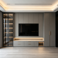 Mueble de TV Moderno de Gran Capacidad, Integrado en la Pared, con Puerta de Vidrio y Luz LED para Sala de Estar, Muebles Personalizados, Directo de Fábrica