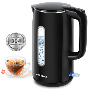 Aigostar bollitore elettrico in acciaio inox nero 1.7 litri-bollire veloce bollitore elettrico 2200W, doppia parete di protezione contro il calore, senza BPA - Product Image 1