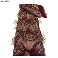 Tissu de dentelle de luxe perlé à franges et sequins pour robes de soirée
