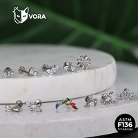 Assortiment de bijoux de piercing VORA en alliage de titane argenté, motifs floraux, étoiles, créoles et clous, vente en gros OEM, broches sans filetage