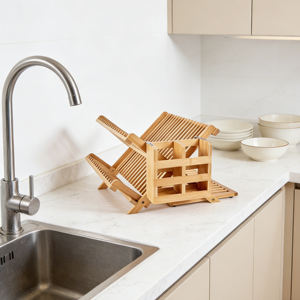 Organizador multifuncional de 3 niveles, plato de bambú plegable, estante para secar platos, estante para platos con soporte para utensilios para mostrador de cocina - Product Image 3
