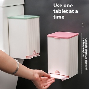 Boîte de rangement murale pour tampons, sans marquage ni perçage, anti-poussière, avec couvercle pour salle de bain, pour serviettes hygiéniques et mouchoirs - Product Image 2