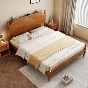 <b>Solid</b> <b>Wood</b> Bed 1.8M American Style King Size Double Bed For Master Bedroom Home Use Nordic Design - Product Image 1