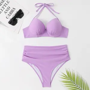 Push up Halter bikini ropa de playa en verano nuevo estilo moda cintura alta rojo púrpura negro color brasileño bikini