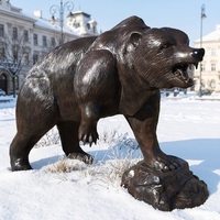 Vente chaude Sculpture d'animal sauvage grandeur nature décorative de jardin en plein air Statue d'ours grizzly rugissant en bronze