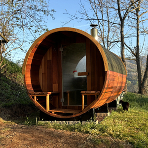 Großhandel Outdoor Sauna 4 Personen Red Cedar Wood Tragbare Sauna Dampf Nassdampf Funktion mit Herd Heizung Villen Niedriger Preis