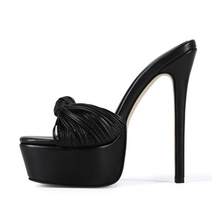 Mules <span class=keywords><strong>da</strong></span> <span class=keywords><strong>Donna</strong></span> in Ecopelle Nera con Nodo e Plateau, Tacco a Spillo Ultra Alto 16cm, <span class=keywords><strong>Scarpe</strong></span> Estive di Tendenza per Feste ed Eventi Serale - Product Image 3