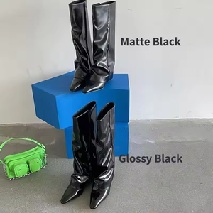 Trendy Wedge <b>Women</b> Heel Shoes Pointed Toe Leather 7 CM High Heels Shoes Square Toe Knee-high <b>Boots</b> Comfortable Ladies <b>Boots</b> - Product Image 6