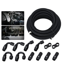 6AN AN6 Selang Fitting Bahan Bakar Minyak Ujung 0 + 45 + 90 + 180 Derajat Kit Adaptor Minyak AN6 Selang Bahan Bakar Minyak Kepang 5M Hitam dengan Klem OFK65