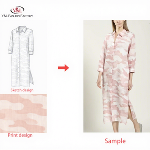 <span class=keywords><strong>Abito</strong></span> Midi in Puro Lino con Stampa Floreale Personalizzata OEM, Design del Cliente, Stampa Digitale Ecologica, Vita Naturale, per Donna - Product Image 1