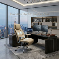 Fauteuil de massage électrique inclinable moderne en cuir véritable avec vérin à gaz BIFMA, accoudoirs réglables en aluminium, pour usage commercial, domestique ou de bureau