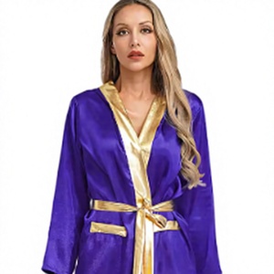 HAWK SPORTS INDUSTRIES Robe de boxe à capuche en satin noir avec ceinture bleue, durable, confortable, en polyester, pour entraînement MMA et Muay Thai, toutes saisons - Product Image 1