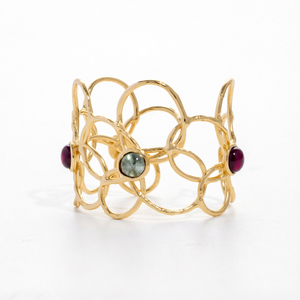 Brazalete de Flor Chapado en Oro con Engaste de Granate, Estilo Bohemia, Joyería de Latón Hecha a Mano para Mujer, Producto al por Mayor - Product Image 1