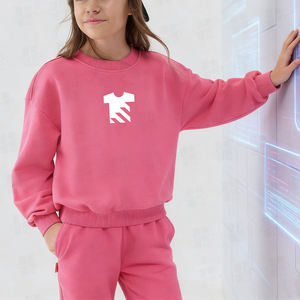 Sudadera Infantil Personalizada de Estilo Básico con Estampado Puff, de Algodón y Felpa, Hombros Caídos, Corte Holgado, Bordada, para Niñas - Product Image 3