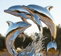 Maßgefertigte Große Spiegelpolierte Edelstahl-Guss-Delfin-Wal-Statue Moderne Metall-Meerestier-Figur für Außenbereich Garten Hotel Dekoration