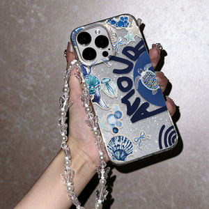 Nuova <span class=keywords><strong>Cover</strong></span> Glitter Sottacqua con Cinturino di Perline <span class=keywords><strong>per</strong></span> iPhone 16 15 14 Pro Max, Custodia Rigida Antiurto con Protezione Lente - Product Image 4