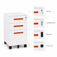 Meuble de rangement mobile à 3 tiroirs avec roulettes verrouillables pour bureau, en acier laminé à froid compact
