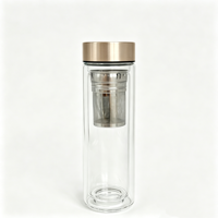 Bouteille d'eau réutilisable écologique en verre borosilicate à double paroi avec couvercle en acier inoxydable, résistante à la chaleur, gobelet à boire
