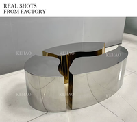 Table basse ovale en acier inoxydable, Table basse argentée, de luxe, moderne, ronde, pour salon