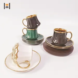 Großhandel Keramik Tasse und Untertasse 90ml Türkische Espresso Kaffeetasse und Untertasse 12 Stück Luxus-Sets mit Gold Trim Geschenk box