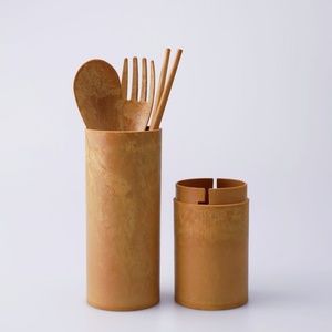 أدوات مائدة صديقة للبيئة قابلة لإعادة الاستخدام مصنوعة من ألياف الخشب، تشمل عيدان الطعام والملاعق والشوك مع حافظة، قابلة للتخصيص - Product Image 1
