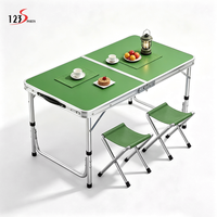 Table pliante en alliage d'aluminium légère et portable, best-seller pour l'extérieur, avec 2 tabourets, idéale pour la salle de sport, le barbecue, les pique-niques