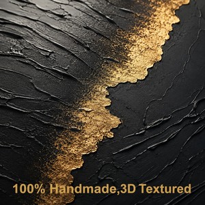 Quadro su Tela Personalizzabile Fatto a Mano, Arte Astratta Moderna Paesaggistica Testurizzata 3D Wabi Sabi, Dipinto Oro e Nero per Arredamento Hotel - Product Image 2